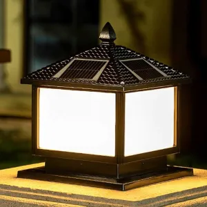 Solar Lamp Post Light Black Vintage Outdoor Table Lamp Pillar Light Outdoor Solar Column Light Waterproof Classical Garden Lantern with Remote Control for Wood Posts Gard(30Cm)