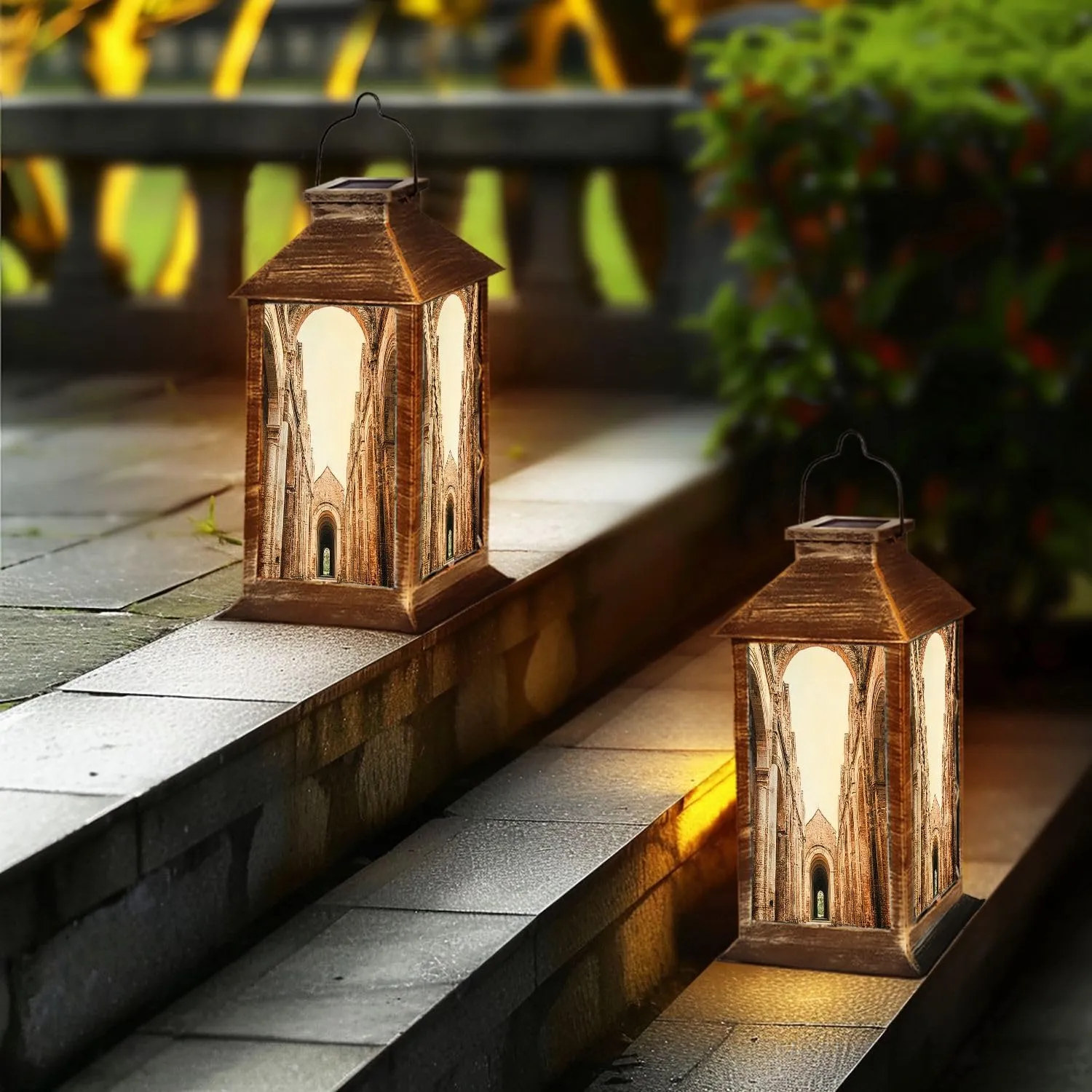 Solar Lantern Abbey San Galgano Outdoor Garden Hanging Lantern Waterproof Solar Powered Lighting Outside Table Lamp for Deck Yard Camping Patio Decor