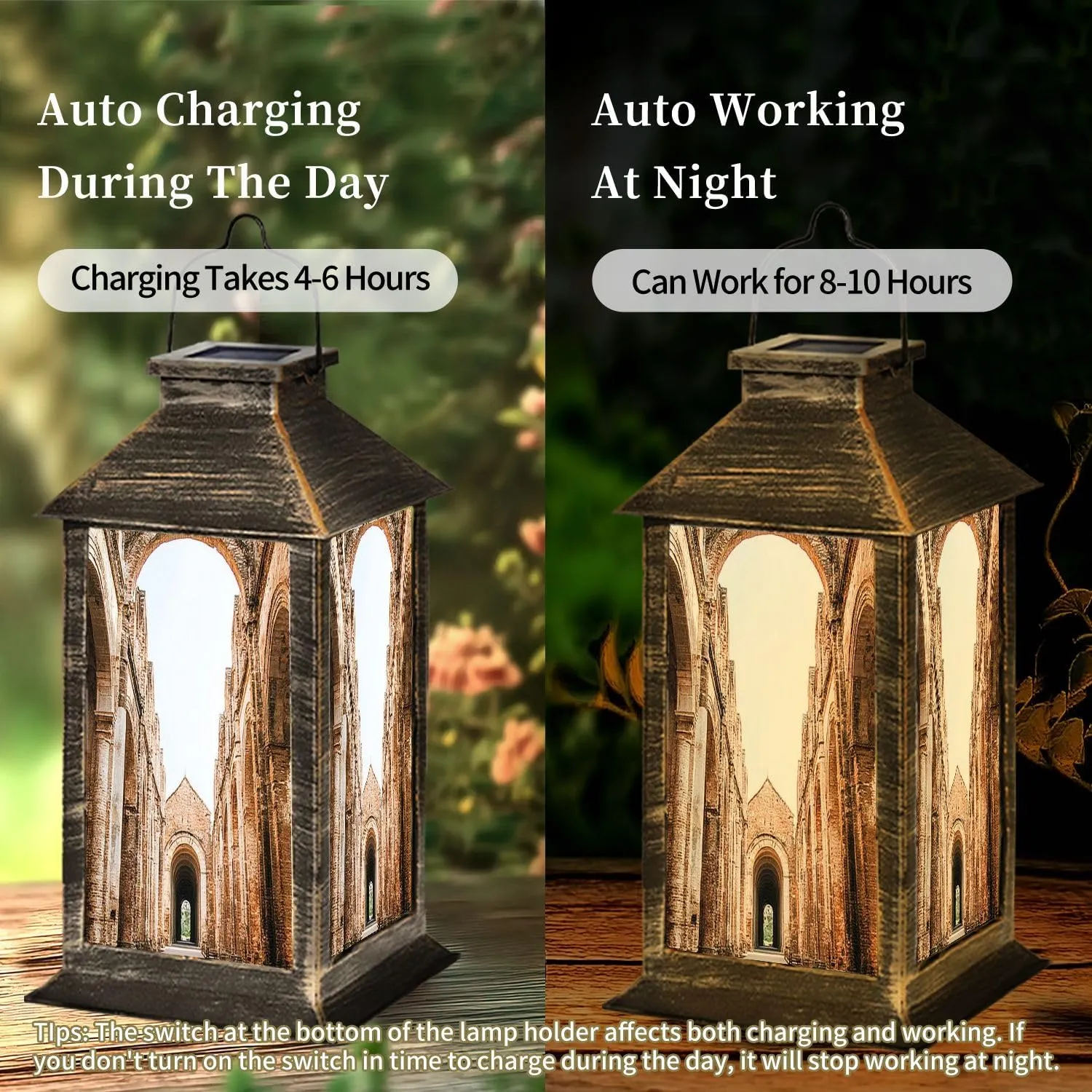 Solar Lantern Abbey San Galgano Outdoor Garden Hanging Lantern Waterproof Solar Powered Lighting Outside Table Lamp for Deck Yard Camping Patio Decor