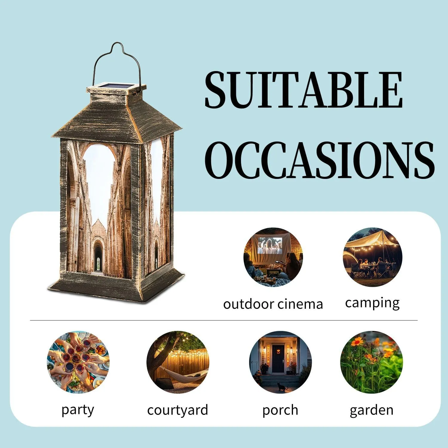 Solar Lantern Abbey San Galgano Outdoor Garden Hanging Lantern Waterproof Solar Powered Lighting Outside Table Lamp for Deck Yard Camping Patio Decor