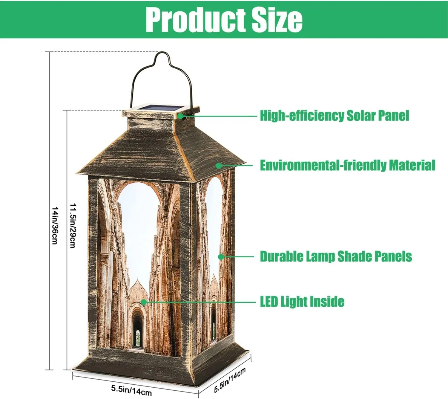 Solar Lantern Abbey San Galgano Outdoor Garden Hanging Lantern Waterproof Solar Powered Lighting Outside Table Lamp for Deck Yard Camping Patio Decor