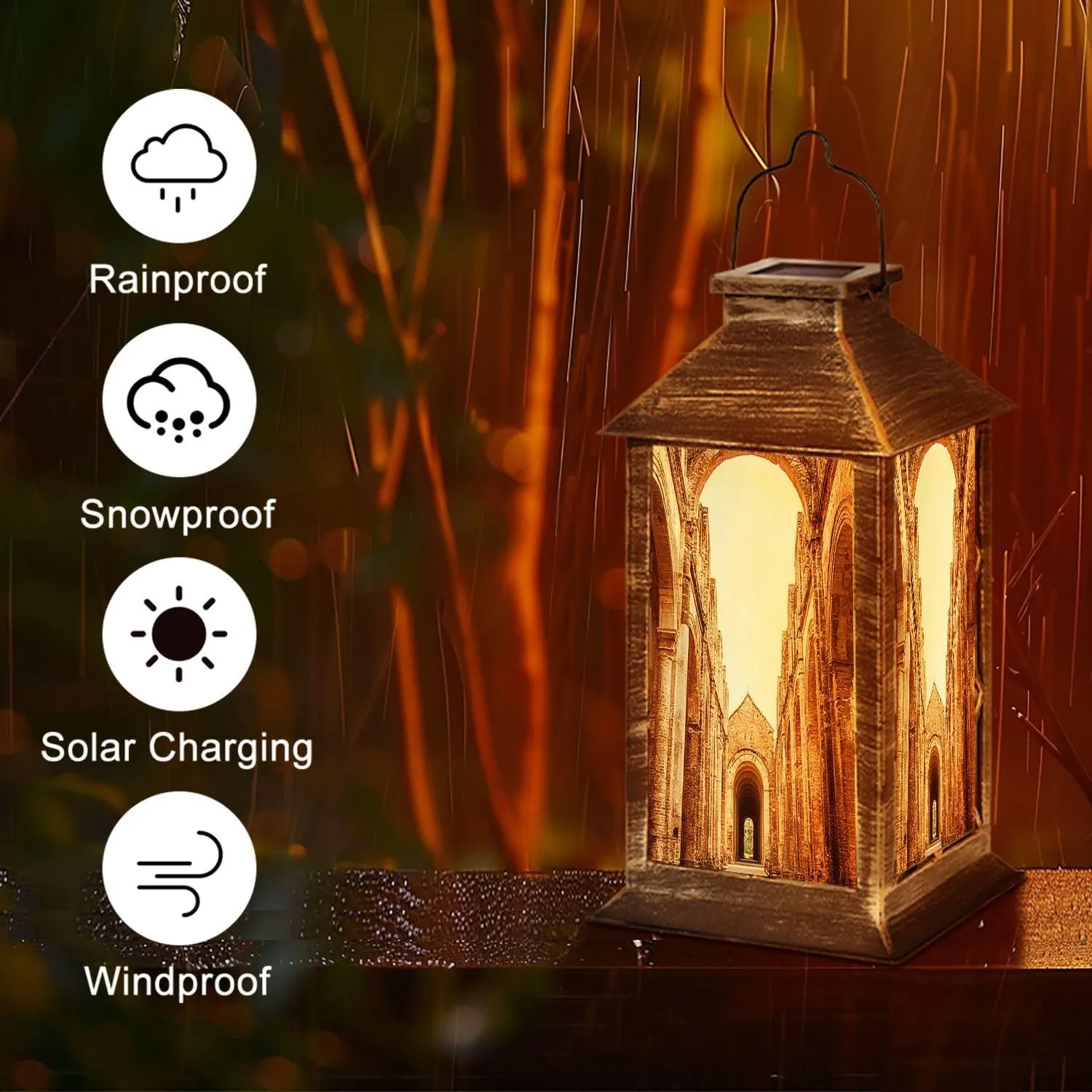 Solar Lantern Abbey San Galgano Outdoor Garden Hanging Lantern Waterproof Solar Powered Lighting Outside Table Lamp for Deck Yard Camping Patio Decor