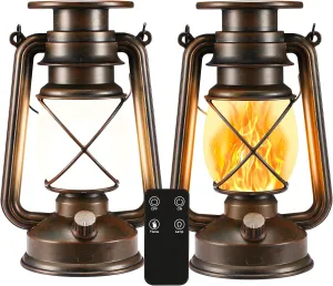 Solar Lantern Outdoor, Hanging Solar Lights Flickering Flame LED Vintage Lantern, Waterproof Camping Lamps, Auto On/Off Landscape Decor for Table Patio Garden Yard Pathway Porch, 2 Pack