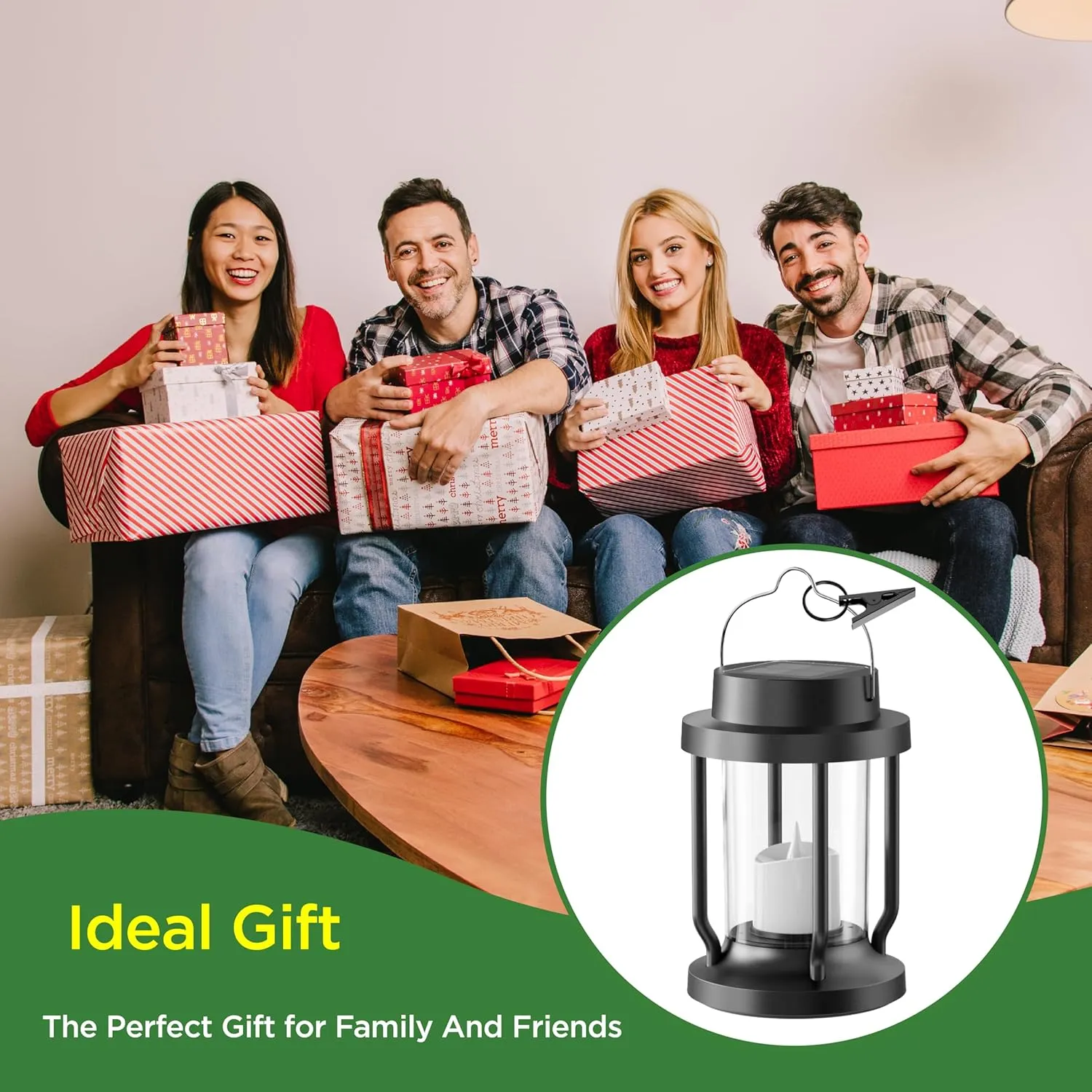 Solar Lantern Outdoor Indoor Use – Hanging Solar Lights with Realistic Flickering Flameless Candle, Weatherproof for Garden Decor, Fathers Day Gifts (Black, 2 Pack)