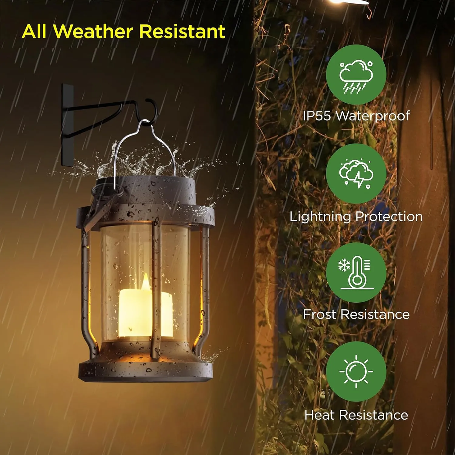 Solar Lantern Outdoor Indoor Use – Hanging Solar Lights with Realistic Flickering Flameless Candle, Weatherproof for Garden Decor, Fathers Day Gifts (Black, 2 Pack)