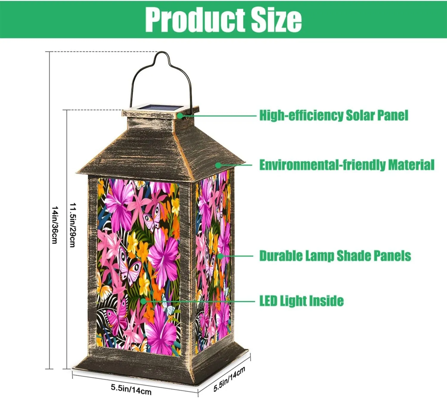Solar Lantern Seamless Exotic Tropical Leaves Outdoor Garden Hanging Lantern Waterproof Solar Powered Lighting Outside Table Lamp for Deck Yard Camping Patio Decor