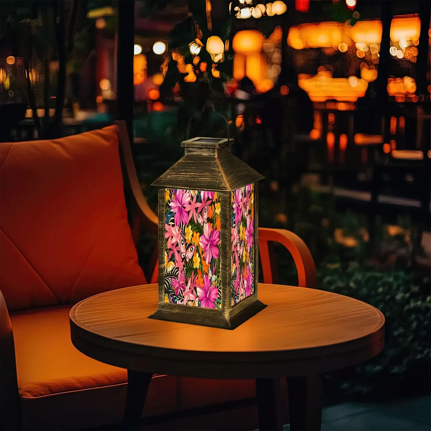 Solar Lantern Seamless Exotic Tropical Leaves Outdoor Garden Hanging Lantern Waterproof Solar Powered Lighting Outside Table Lamp for Deck Yard Camping Patio Decor