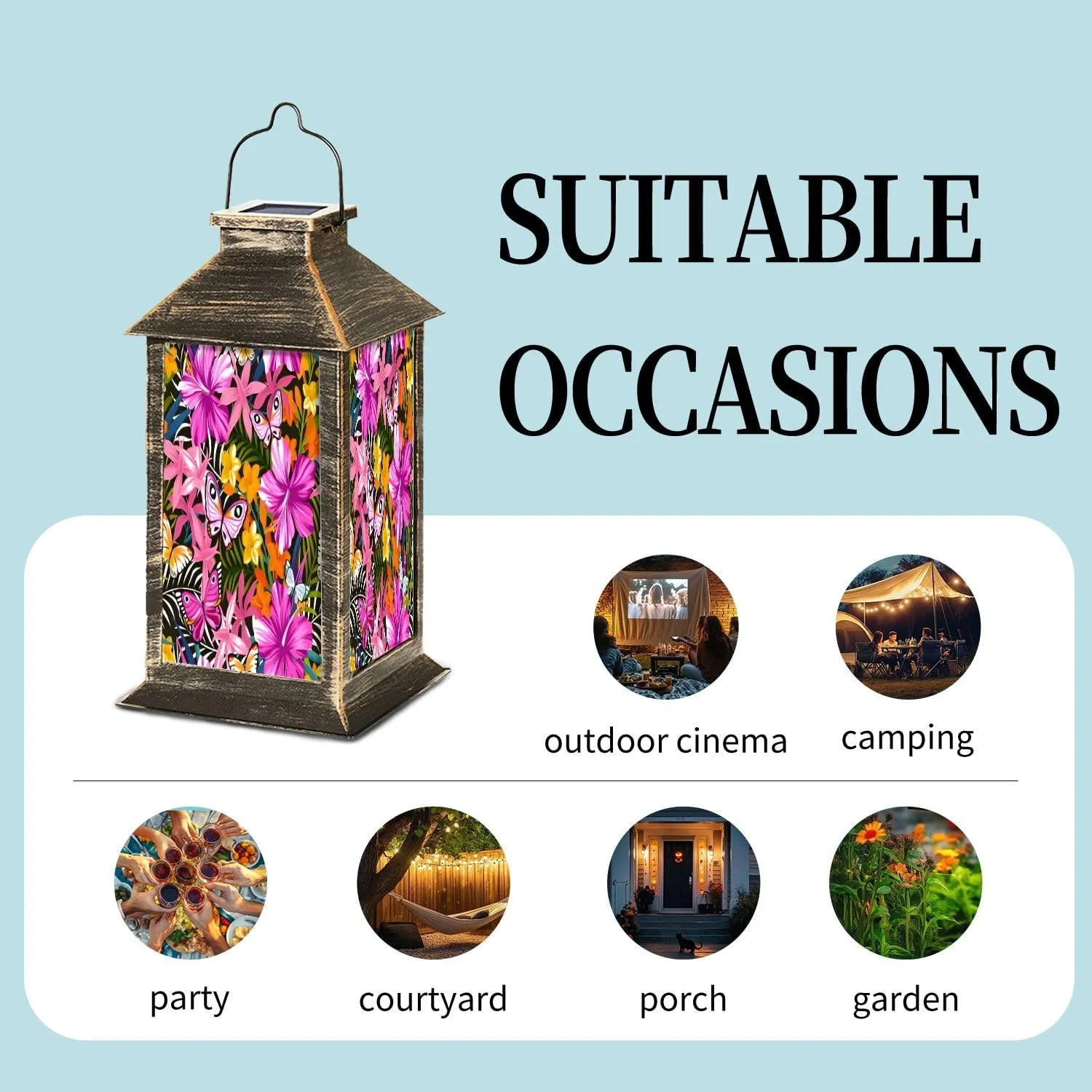 Solar Lantern Seamless Exotic Tropical Leaves Outdoor Garden Hanging Lantern Waterproof Solar Powered Lighting Outside Table Lamp for Deck Yard Camping Patio Decor