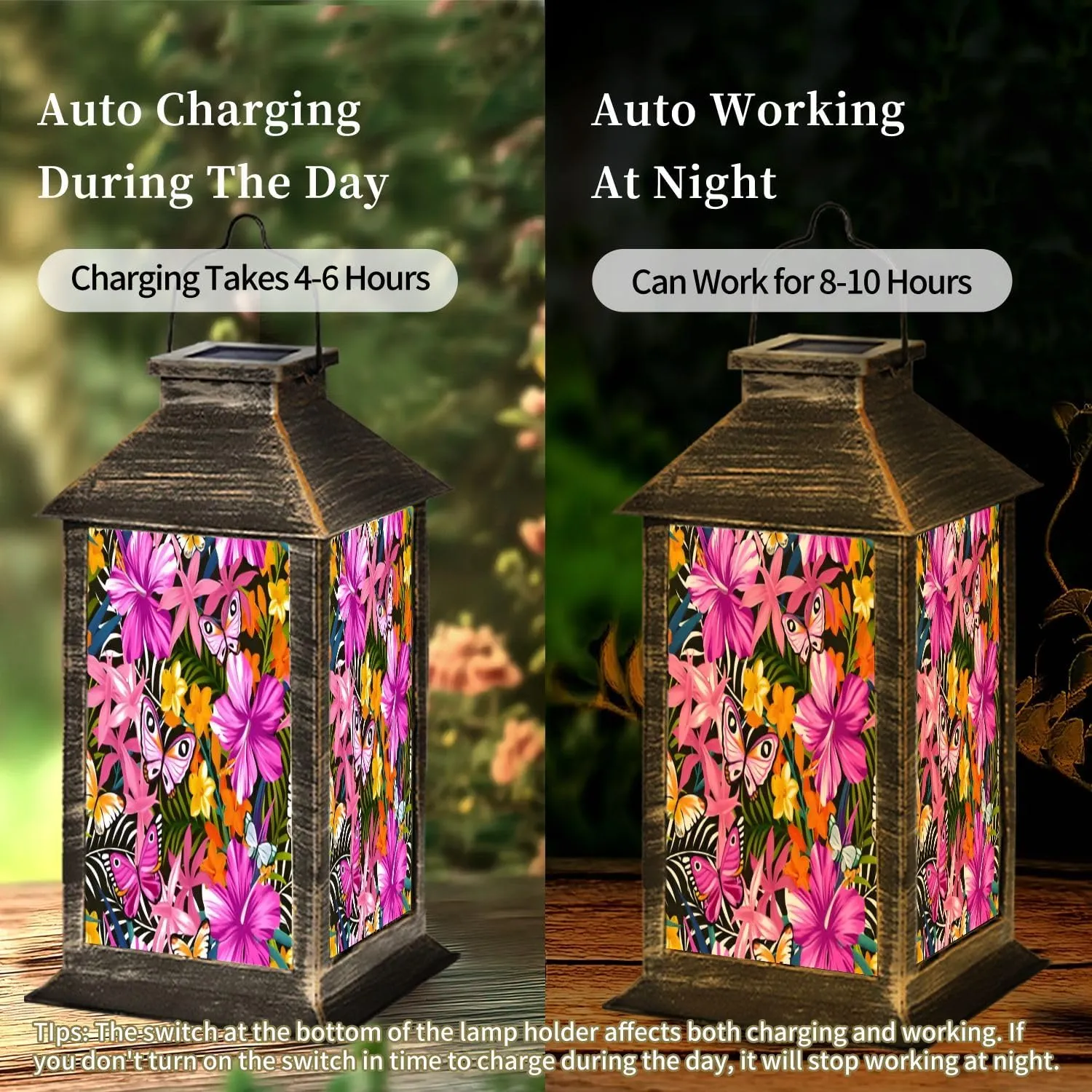 Solar Lantern Seamless Exotic Tropical Leaves Outdoor Garden Hanging Lantern Waterproof Solar Powered Lighting Outside Table Lamp for Deck Yard Camping Patio Decor