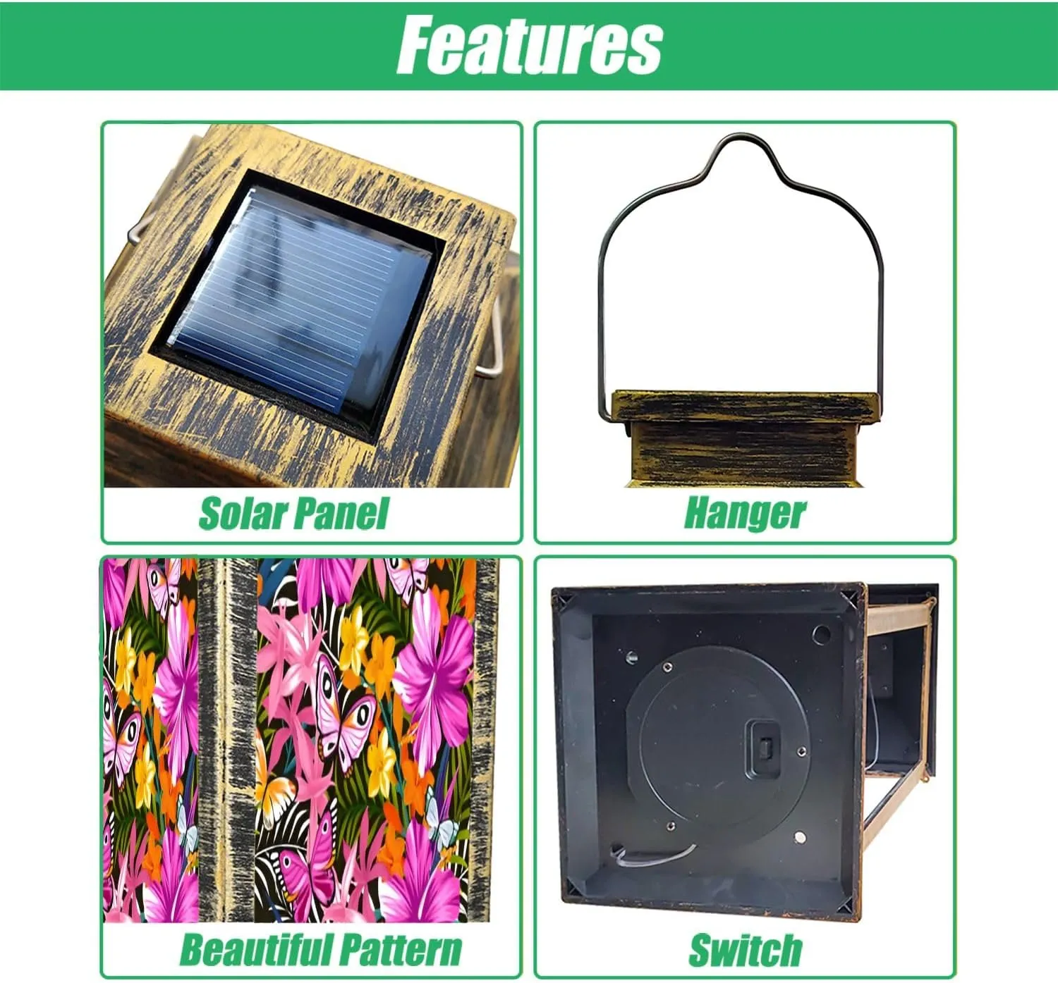 Solar Lantern Seamless Exotic Tropical Leaves Outdoor Garden Hanging Lantern Waterproof Solar Powered Lighting Outside Table Lamp for Deck Yard Camping Patio Decor