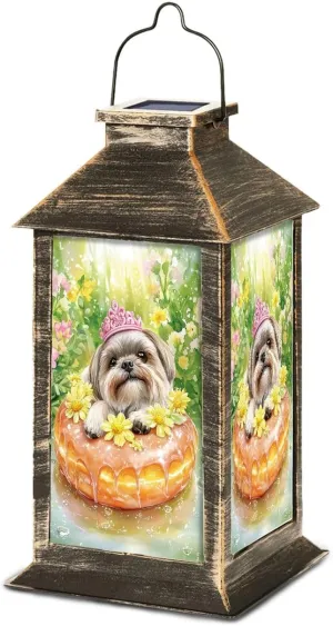 Solar Lantern Watercolor Shih Tzu Lemon Glazed Donut Outdoor Waterproof Garden Hanging Lantern Solar Powered Lighting Outside Table Lamp for Patio Deck Camping 1 Pack