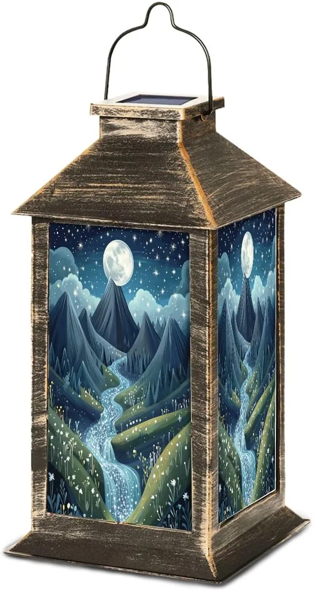 Solar Lantern Whimsical Valley Starry River Outdoor Waterproof Garden Hanging Lantern Solar Powered Lighting Outside Table Lamp for Patio Deck Camping 1 Pack
