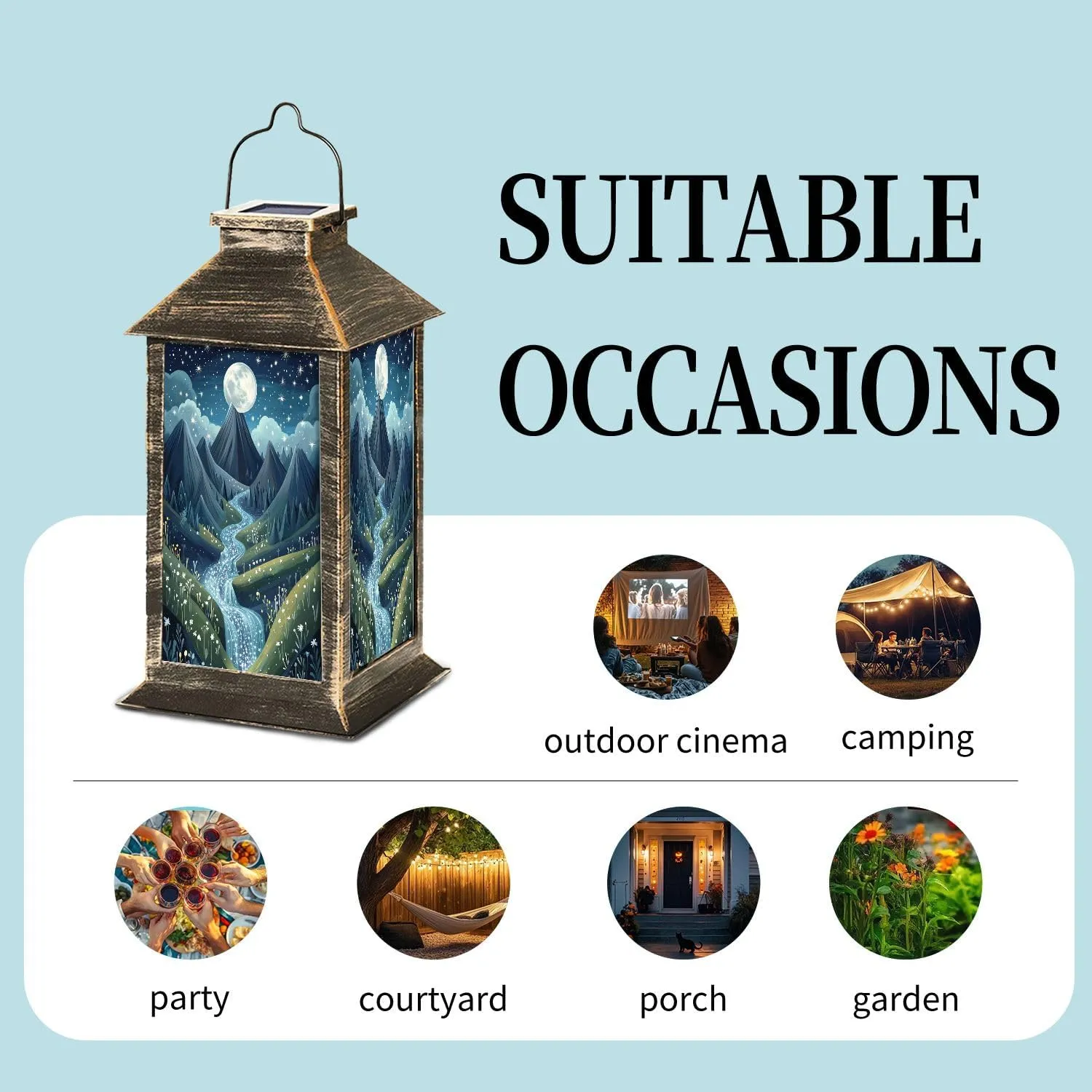 Solar Lantern Whimsical Valley Starry River Outdoor Waterproof Garden Hanging Lantern Solar Powered Lighting Outside Table Lamp for Patio Deck Camping 1 Pack