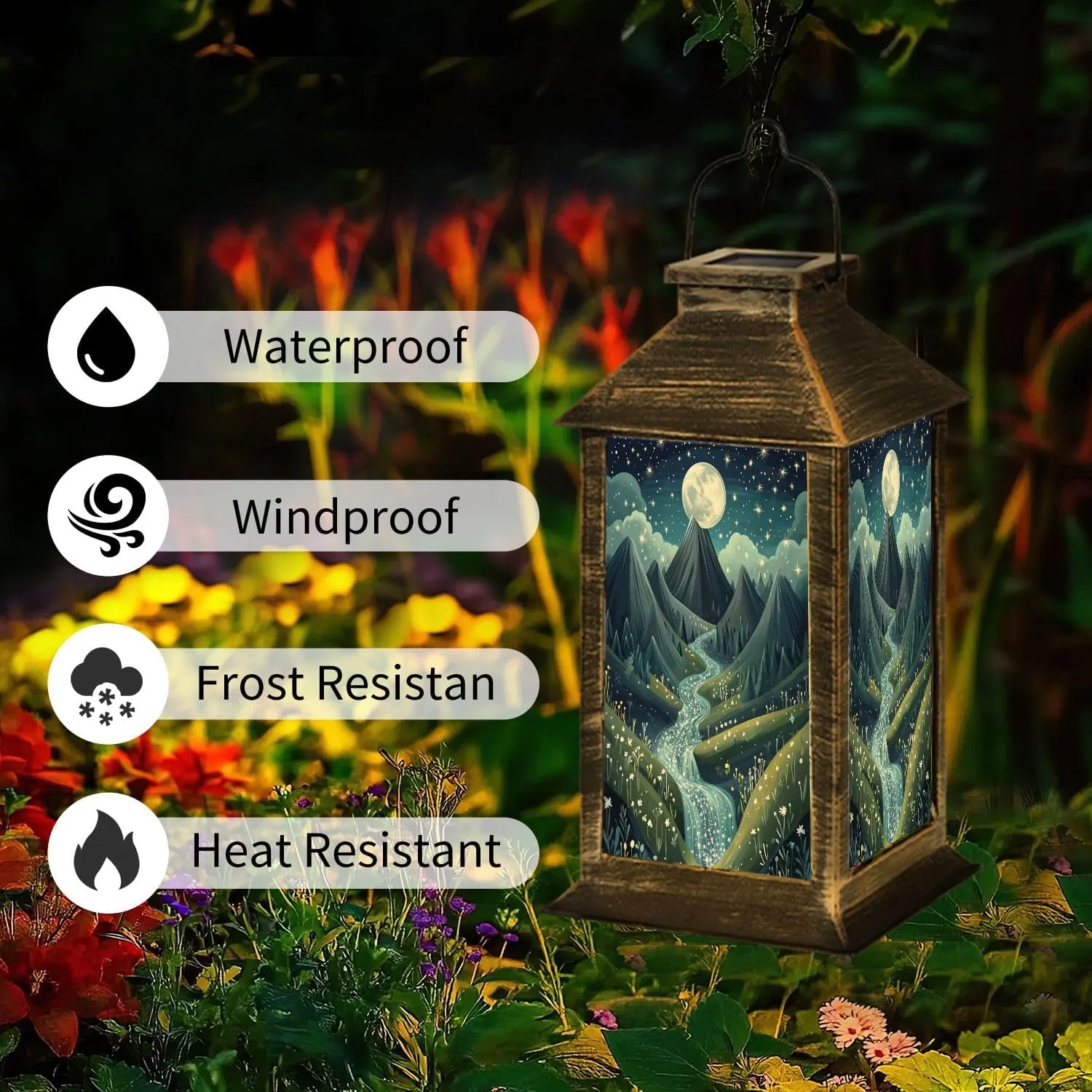 Solar Lantern Whimsical Valley Starry River Outdoor Waterproof Garden Hanging Lantern Solar Powered Lighting Outside Table Lamp for Patio Deck Camping 1 Pack