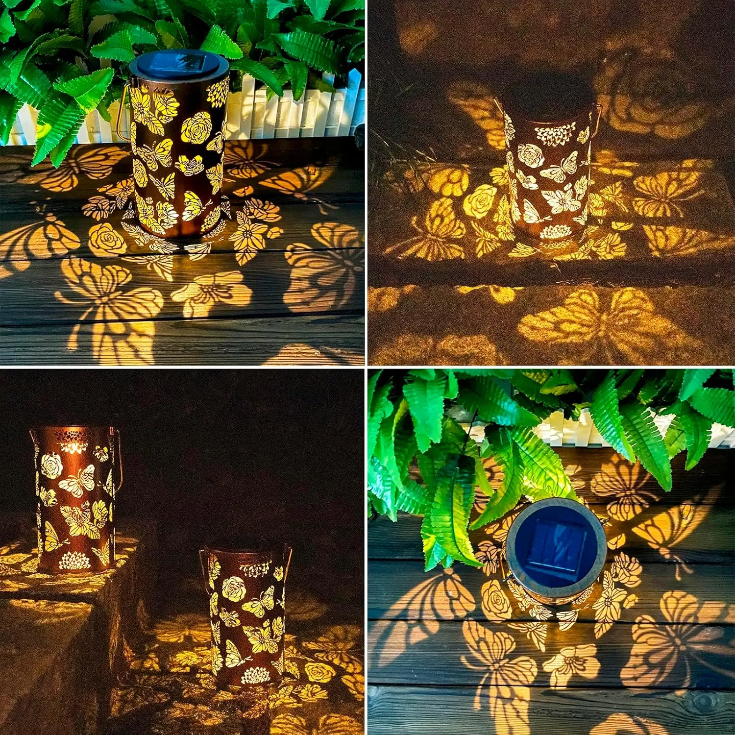 Solar Lanterns Outdoor Waterproof Butterfly Birthday Gifts for Women Mom Grandma Garden Decor Flower Metal Hanging LED Decorative Light for Patio Yard Lawn Backyard Front Porch Gardening Gifts