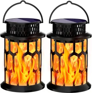Solar Lanterns Outdoor Waterproof, Flickering Flame Hanging Solar Lantern Camping Solar Powered Lights Decorative Lights for Christmas Decorations Home Garden Patio Deck Yard Path, 2 Pack