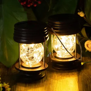 Solar Lanterns Outdoor Waterproof Hanging, Outside Hanging Solar Lights with Fairy Led Lamp Vintage Garden Decor, Christmas Gifts for Table Camping Patio Fence Yard Decorations 2 Pack