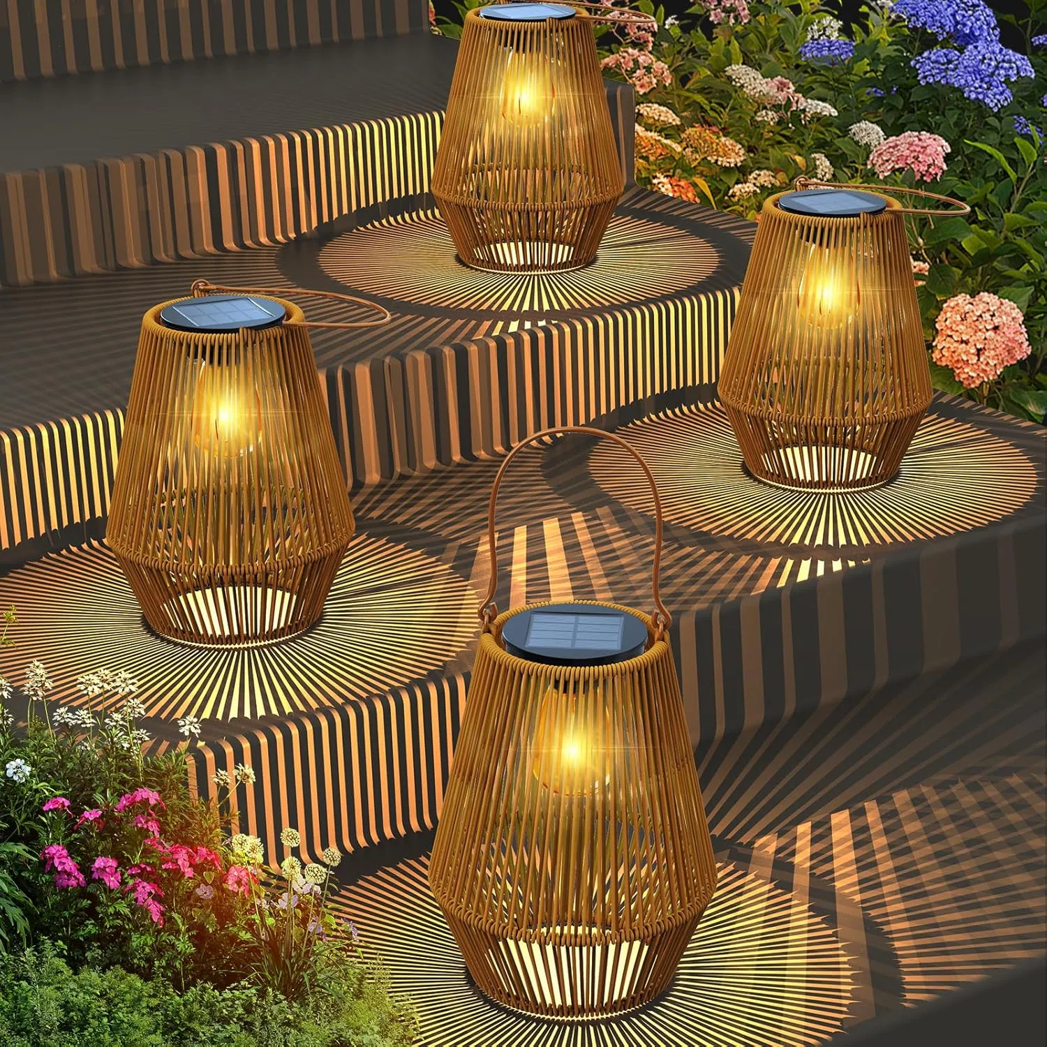 Solar Lanterns - Outdoor Waterproof Solar Lights for Outside Hanging, Decoration for Garden, Yard, Patio, Porch, Trees, Lawn, Pathway, 4 Pack