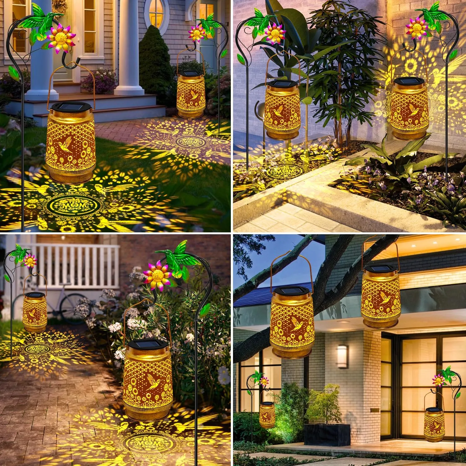Solar Lanterns Outdoor Waterproof with Shepherd Hook,Mothers Day Birthday Gifts for Mom Women,Hummingbird Hanging Solar Lights Garden Decor,Metal Bird Decorative for Yard,Patio,Porch,Lawn,Tabletop
