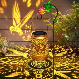 Solar Lanterns Outdoor Waterproof with Shepherd Hook,Mothers Day Birthday Gifts for Mom Women,Hummingbird Hanging Solar Lights Garden Decor,Metal Bird Decorative for Yard,Patio,Porch,Lawn,Tabletop