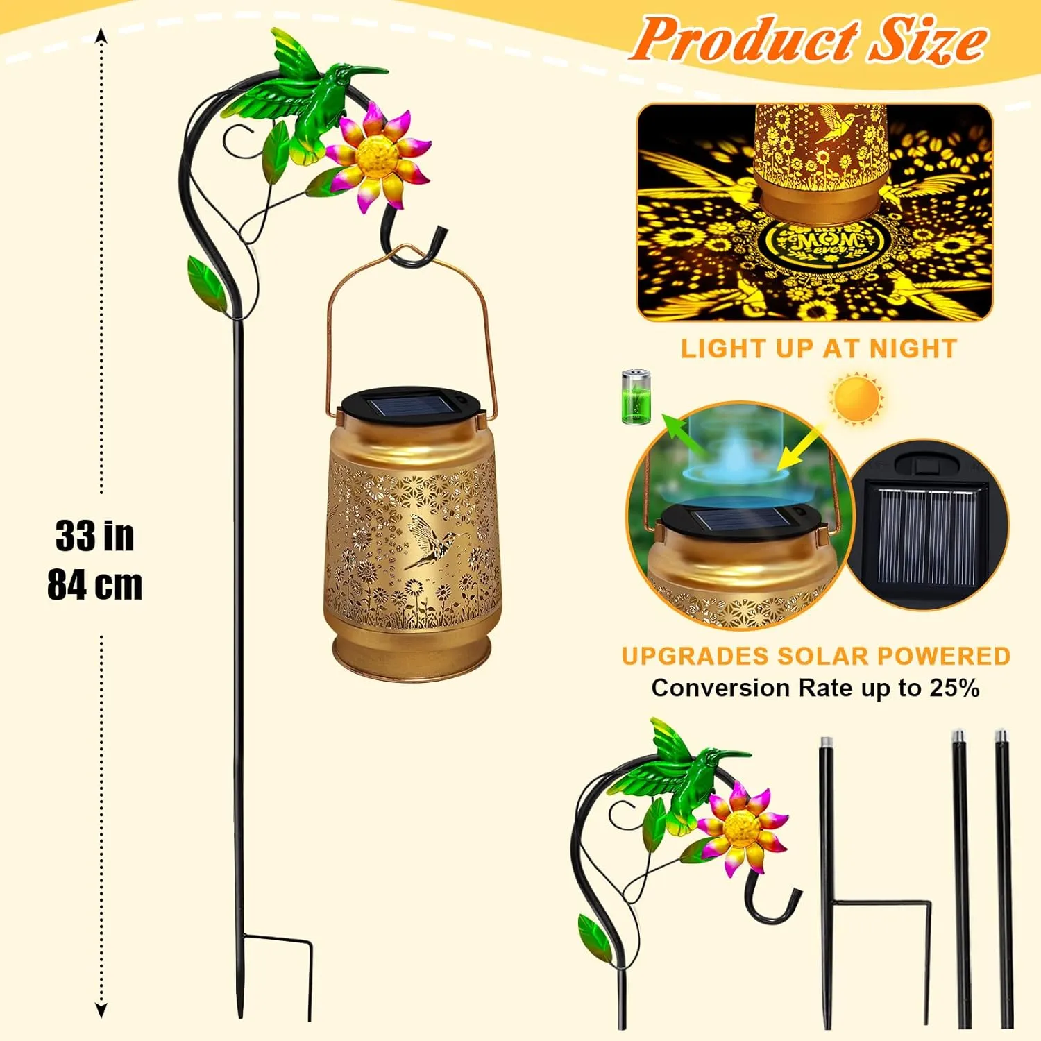 Solar Lanterns Outdoor Waterproof with Shepherd Hook,Mothers Day Birthday Gifts for Mom Women,Hummingbird Hanging Solar Lights Garden Decor,Metal Bird Decorative for Yard,Patio,Porch,Lawn,Tabletop