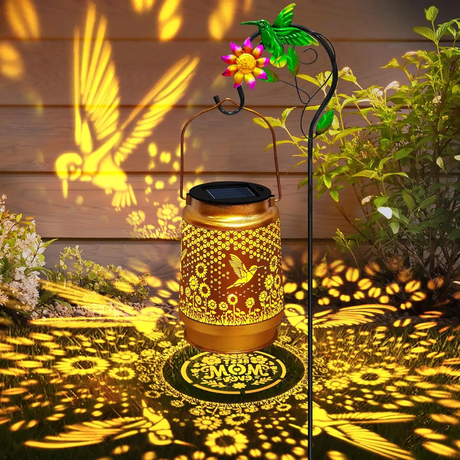 Solar Lanterns Outdoor Waterproof with Shepherd Hook,Mothers Day Birthday Gifts for Mom Women,Hummingbird Hanging Solar Lights Garden Decor,Metal Bird Decorative for Yard,Patio,Porch,Lawn,Tabletop