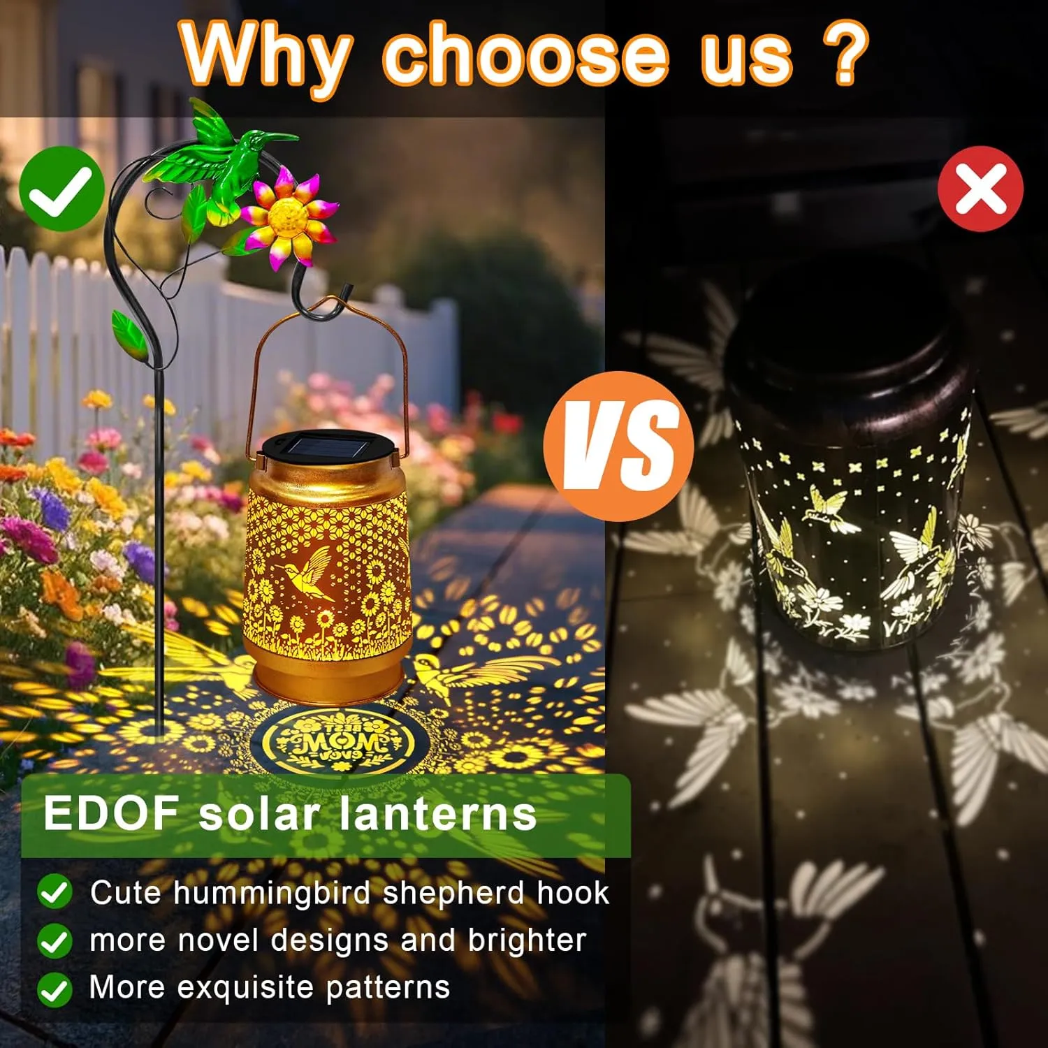 Solar Lanterns Outdoor Waterproof with Shepherd Hook,Mothers Day Birthday Gifts for Mom Women,Hummingbird Hanging Solar Lights Garden Decor,Metal Bird Decorative for Yard,Patio,Porch,Lawn,Tabletop