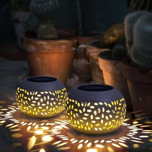 Solar Lanterns Waterproof Outdoor Decor,2 Pack White Hollow Out Metal Solar Lights - Unique Gifts for Women Mom Wife - Outside Garden Yard Porch Indoor Tabletop Retro Decorations