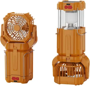 Solar LED Strong Light Outdoor Fan Lantern, Solar Camping Fan with Light, Camping Fan Solar Powered, Emergency Hanging Lights for Tents Power Outage Hurricanes Camping Gear (Orange)