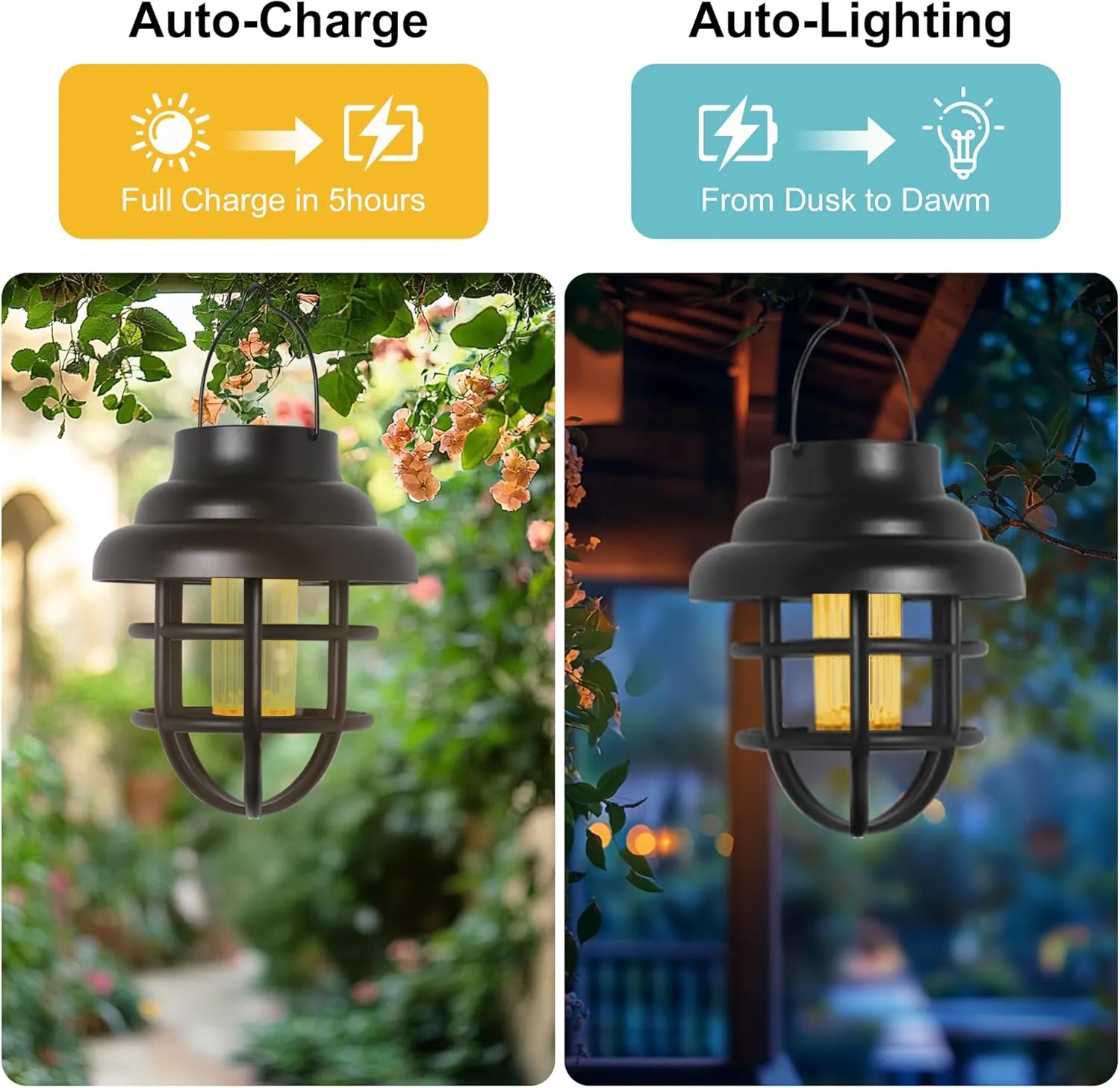 Solar Lights Outdoor Waterproof Hanging Solar Lantern Garden Decor, Hanging Outdoor Lanterns Led Lights for Outside Porch Patio Yard Balcony Pathway