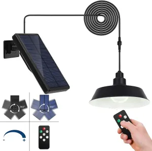 Solar Pendant Lights Outdoor, Solar Shed Light with 360° Adjustable Panel, Dimmable Lighting with Remote Control, 16.4ft Cable IP65 Waterproof for Patio, Garage, Camp, Chicken Coop, Barn