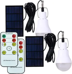 Solar Powered Lamp Remote Control Portable Led Bulb Lights Solar Energy Panel Led Lighting for Camp Tent Night Fishing Emergency Lights Flash 350LM(Pack of 2 Remote Control)