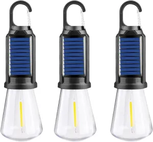Solar Rechargeable Hooked Camping Light, 3 Light Modes Adjustable LED Solar Camping Lights, Portable Outdoor Waterproof Emergency Camp Bulbs for Hiking, Party, Fishing(3 Pcs B)