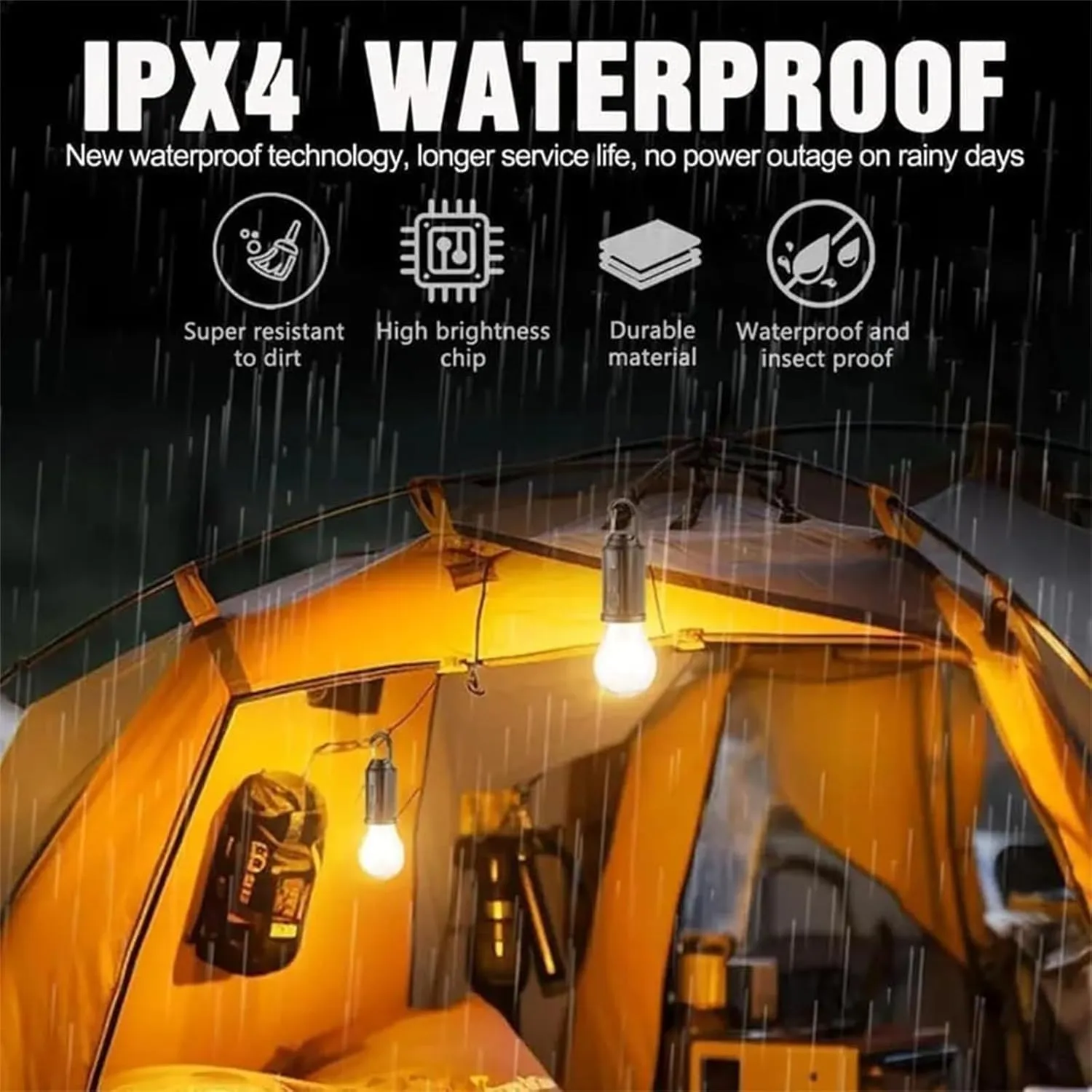Solar Rechargeable Hooked Camping Light, 3 Light Modes Adjustable LED Solar Camping Lights, Portable Outdoor Waterproof Emergency Camp Bulbs for Hiking, Party, Fishing(3 Pcs B)