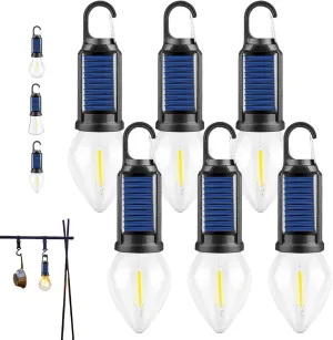 Solar Rechargeable Hooked Camping Light, LED Solar Tent Lights Battery Powered with Clip Hook, Portable Outdoor Waterproof Emergency Camp Bulbs (Tapered Style*6)