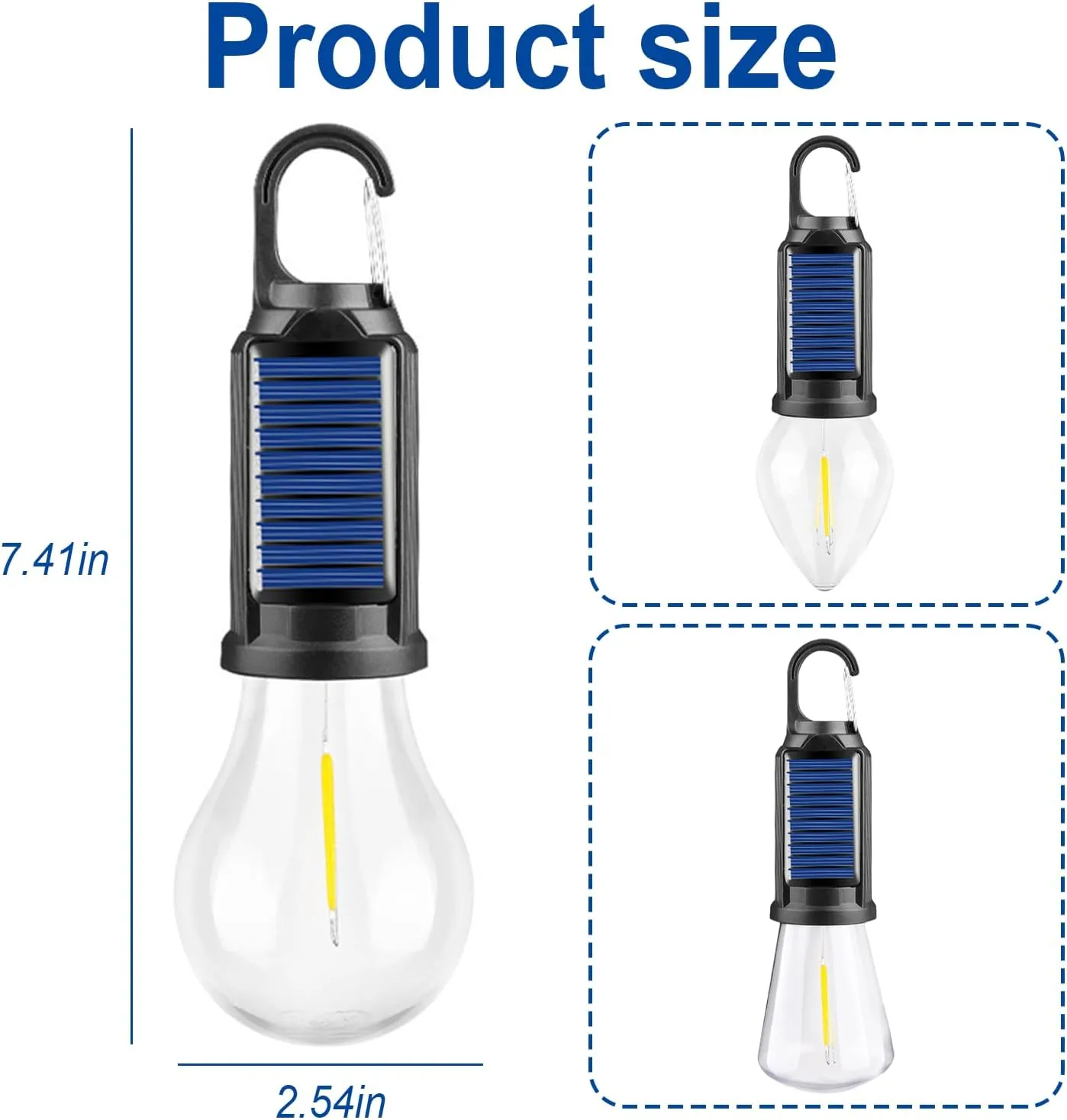 Solar Rechargeable Hooked Camping Light, LED Solar Tent Lights Battery Powered with Clip Hook, Portable Outdoor Waterproof Emergency Camp Bulbs (Tapered Style*6)