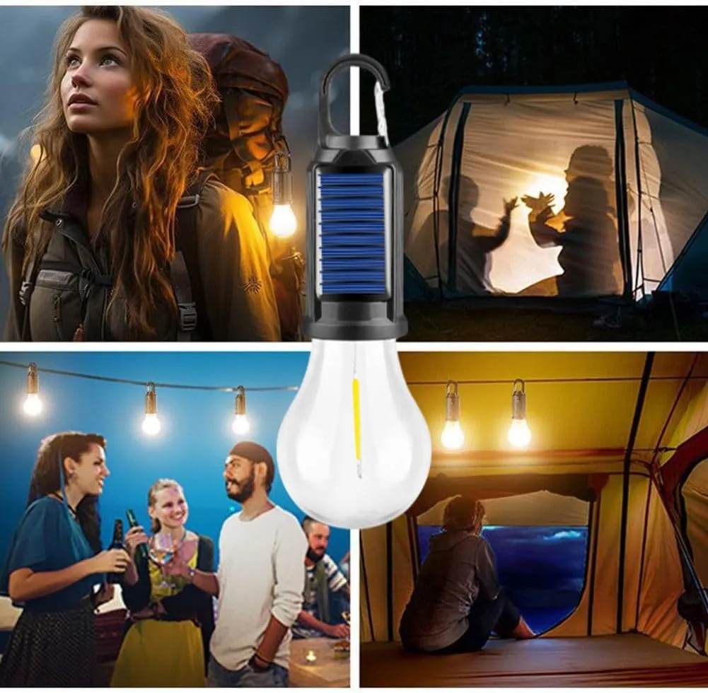 Solar Rechargeable Hooked Camping Light, Solar Rechargeable Light Bulbs, USB Charging Tungsten Light Bulb Solars Lights with Power Display, LED Tent Lights with IPX4 Waterproof (4*Spherical)