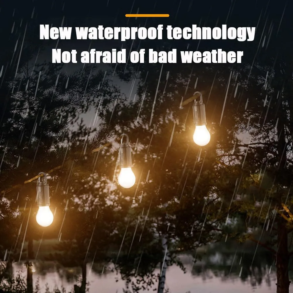Solar Rechargeable Hooked Camping Light, Solar Rechargeable Light Bulbs, USB Charging Tungsten Light Bulb Solars Lights with Power Display, LED Tent Lights with IPX4 Waterproof (4*Spherical)