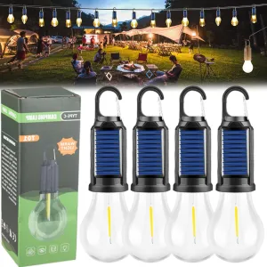 Solar Rechargeable Hooked Camping Light, Solar Rechargeable Light Bulbs, USB Charging Tungsten Light Bulb Solars Lights with Power Display, LED Tent Lights with IPX4 Waterproof (4*Spherical)