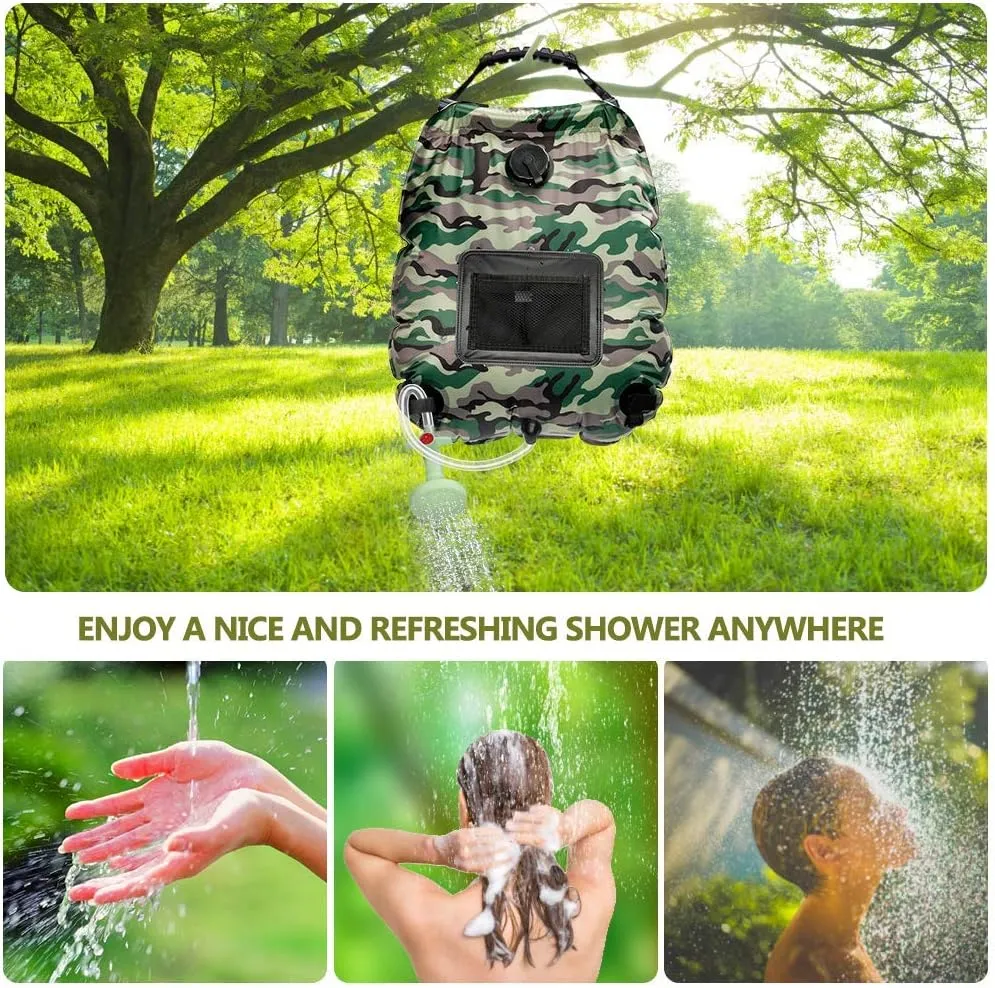 Solar Shower Bag | 5 Gal/20L Solar Heating Camping Shower Bag | Removable Hose | On-Off Switchable Shower Head | Ducha Portatil | Traveling Shower | Portable Shower for Beach Swimming, Hiking