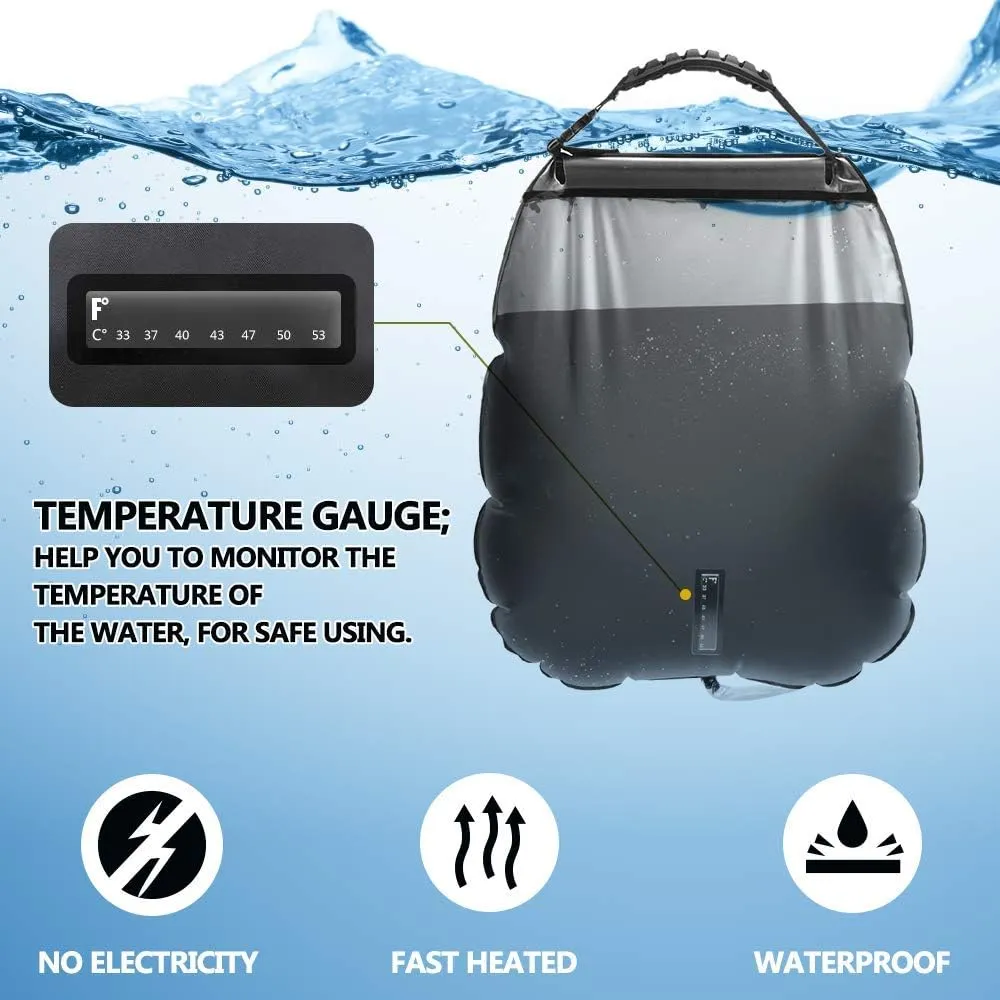 Solar Shower Bag | 5 Gal/20L Solar Heating Camping Shower Bag | Removable Hose | On-Off Switchable Shower Head | Ducha Portatil | Traveling Shower | Portable Shower for Beach Swimming, Hiking