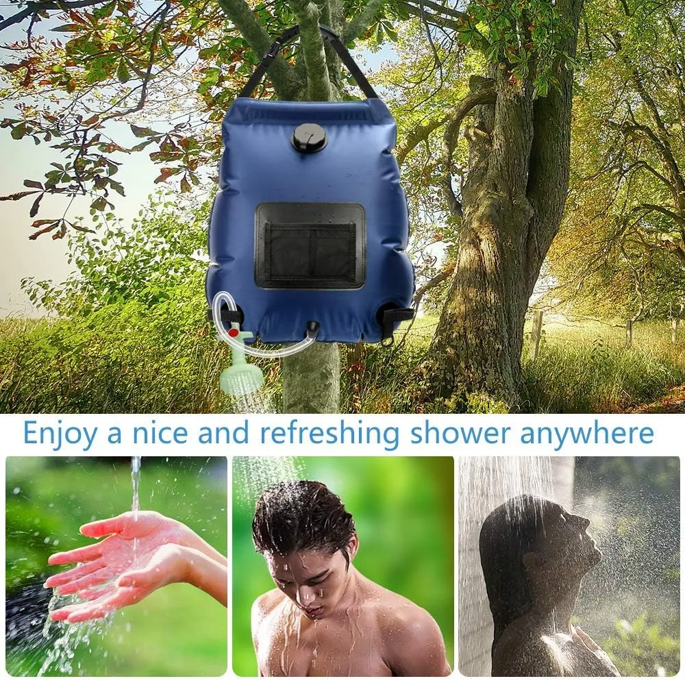Solar Shower Bag | 5 Gal/20L Solar Heating Camping Shower Bag | Removable Hose | On-Off Switchable Shower Head | Ducha Portatil | Traveling Shower | Portable Shower for Beach Swimming, Hiking