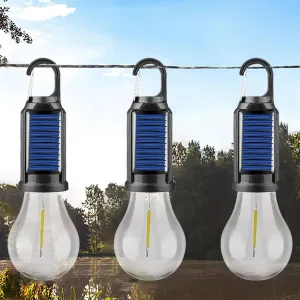 Solar Tent Lights, Tent Lights for Camping with Led, USB Camping Lantern Rechargeable, Camping Lanterns with Clip Hook, Outdoor Hanging Light Bulbs for Camping, Decorations and Flashlight (B-4pc)