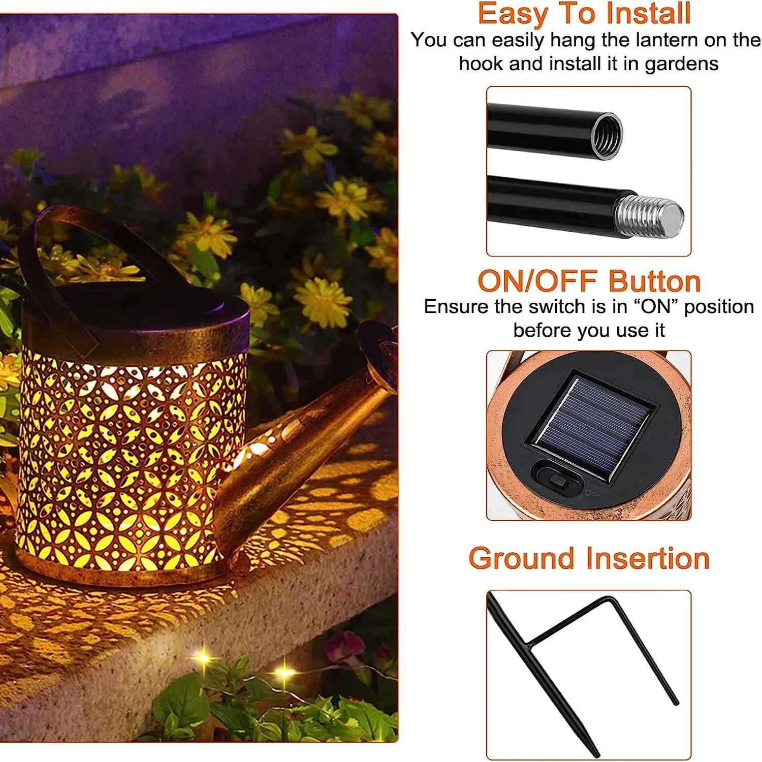 Solar Watering Can with Lights, Outdoor Hanging Lantern, Waterproof Garden Decor, Solar Garden Lights for Yard Decorations