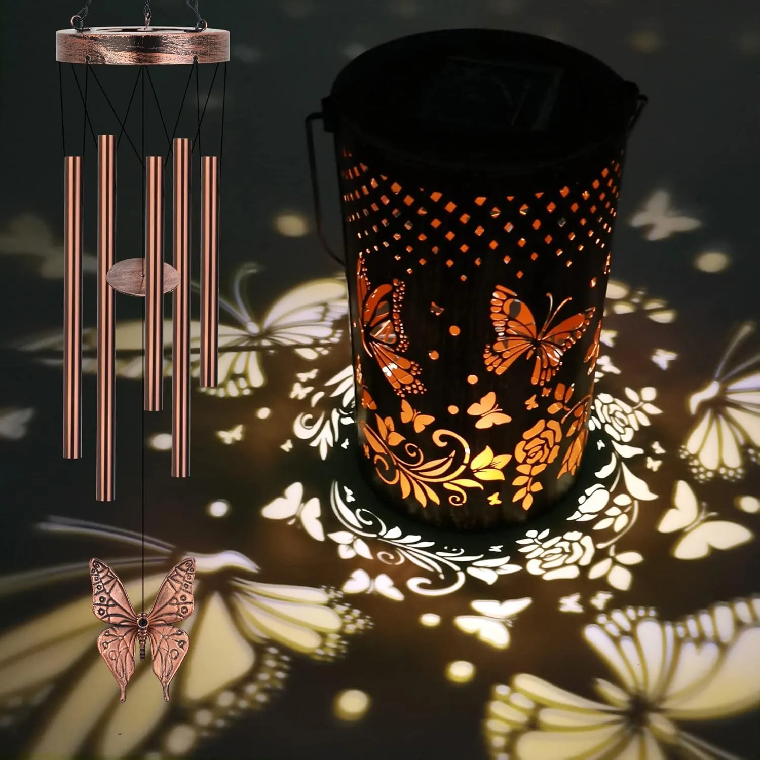 Solar Wind Chimes for Outside Butterfly Gifts for Women Mom, Hanging Solar Lantern Memorial Wind Chimes, Christmas Windchimes for Outdoors Garden Decor