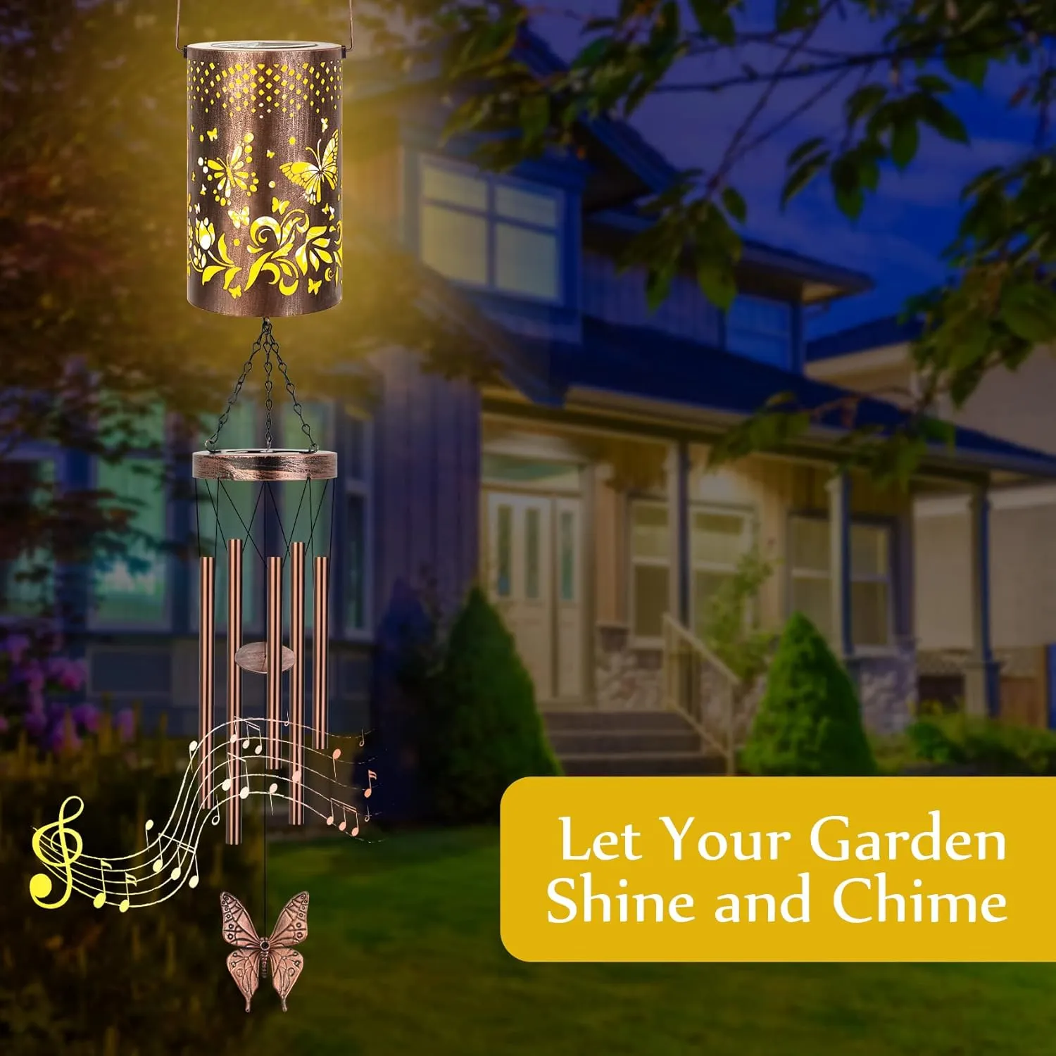 Solar Wind Chimes for Outside Butterfly Gifts for Women Mom, Hanging Solar Lantern Memorial Wind Chimes, Christmas Windchimes for Outdoors Garden Decor