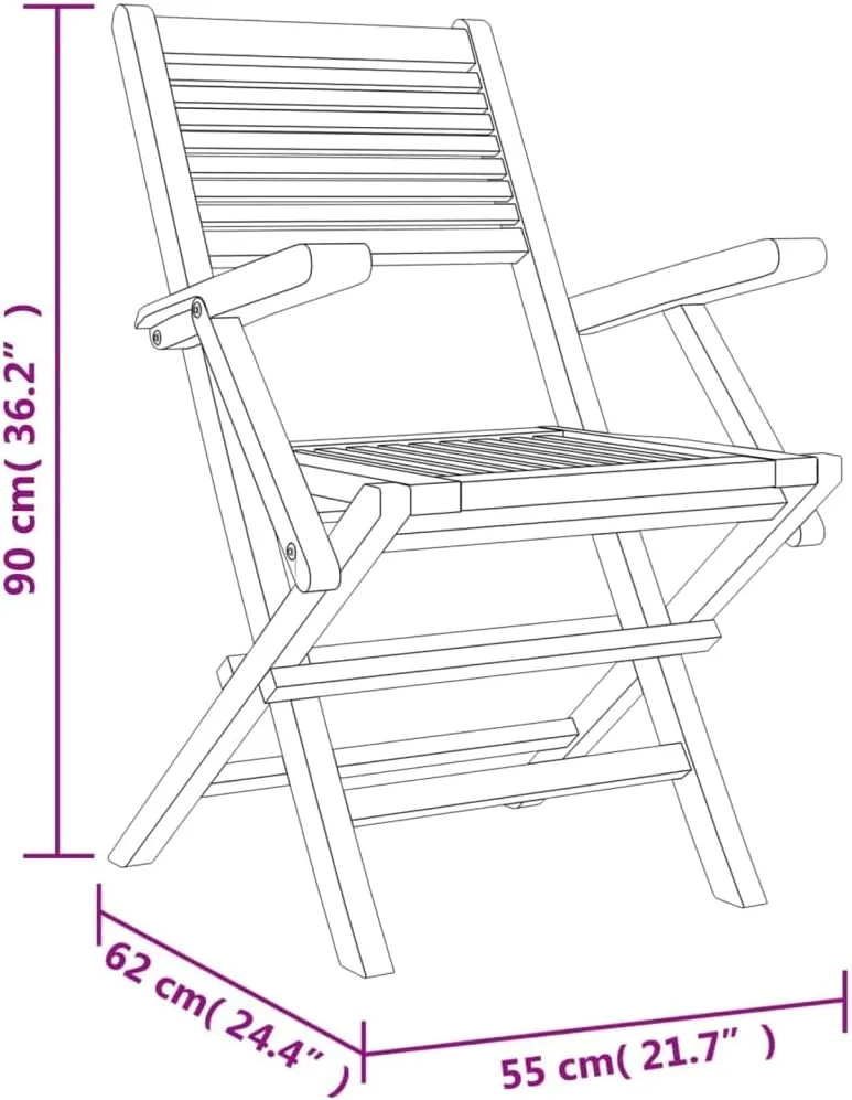 Solid Teak Wood Folding Patio Chairs 2-Pack Outdoor Furniture 21.7"x24.4"x35.4" Weather-Resistant Foldable Lounge Chairs for Beach Camping Backyard Poolside