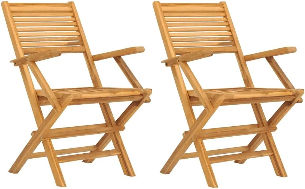 Solid Teak Wood Folding Patio Chairs 2-Pack Outdoor Furniture 21.7"x24.4"x35.4" Weather-Resistant Foldable Lounge Chairs for Beach Camping Backyard Poolside