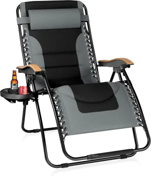 Sophia & William Oversize Zero Gravity Chair, Padded Recliner with Free Cup Holder, Supports 400 LBS (Grey)