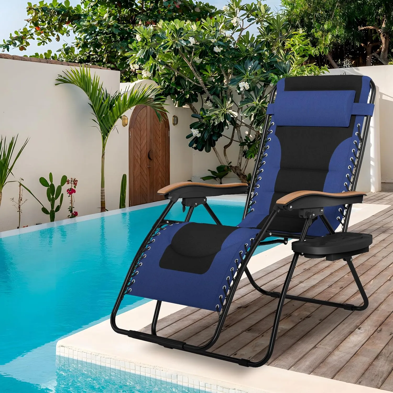 Sophia & William Oversized XL Zero Gravity Recliner Chair Set of 2 Padded Adjustable Folding Reclining Lounge Chair with Wide Armrest and Cup Holder, Support 400 LBS, Blue